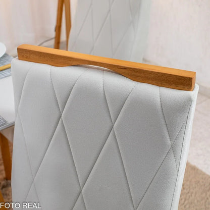 Mesa de Jantar Pedro 90×90 Vidro Off/Base Madeira + 4 Cad. Lisboa Veludo Bege 512 Madeira Art Assento – Entregue Montada