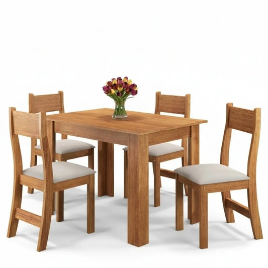 Mesa de Jantar Perla 110×75 Mel + 4 Cad. Brisa Linho Assento Bronze – Viero