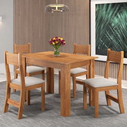 Mesa de Jantar Perla 110×75 Mel + 4 Cad. Brisa Linho Assento Bronze – Viero