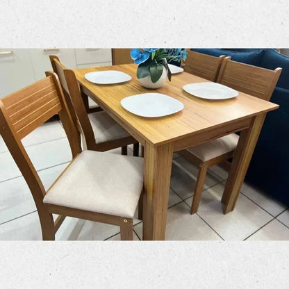 Mesa de Jantar Perla 110×75 Mel + 4 Cad. Brisa Linho Assento Bronze – Viero