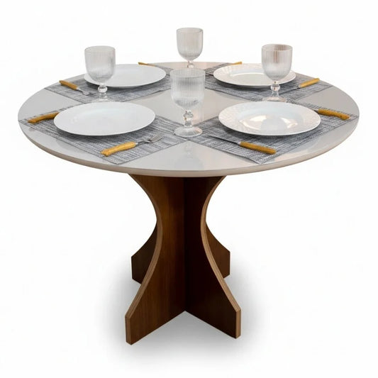 Mesa de Jantar Siena Redonda 100cm Vidro Off/Base Cinamomo – Minas Plac