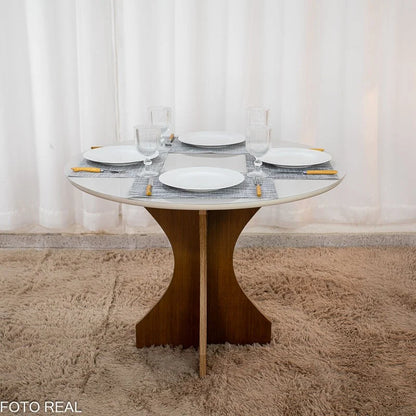 Mesa de Jantar Siena Redonda 100cm Vidro Off/Base Cinamomo – Minas Plac