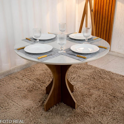 Mesa de Jantar Siena Redonda 100cm Vidro Off/Base Cinamomo – Minas Plac