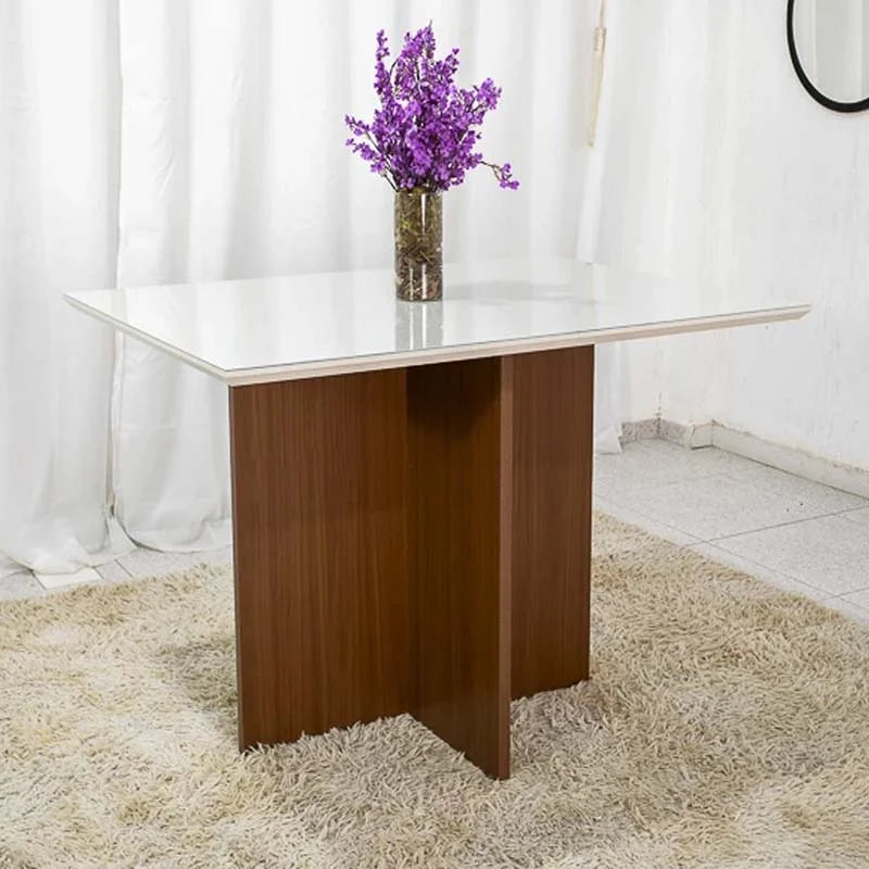 Mesa de Jantar Helo 120×90 Vidro Off/Base Mel – Poliman