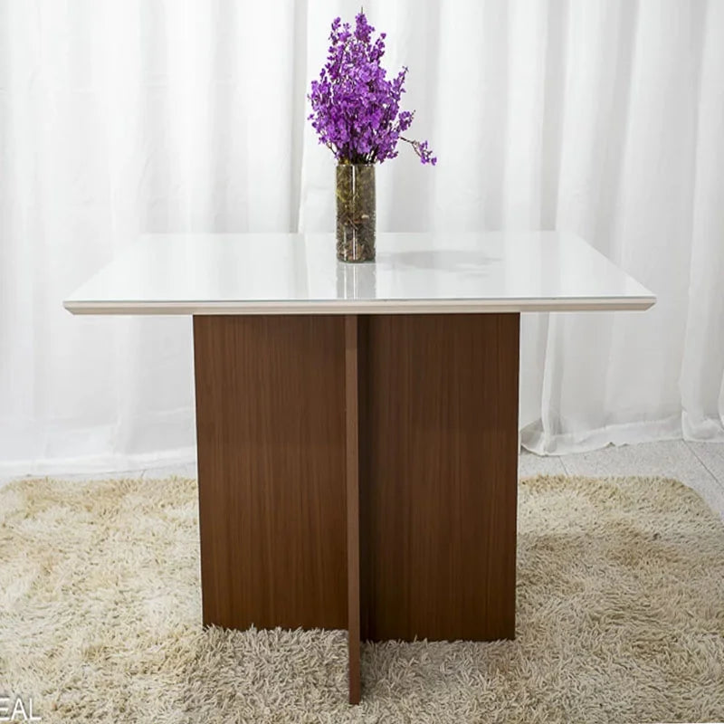 Mesa de Jantar Helo 120×90 Vidro Off/Base Mel – Poliman