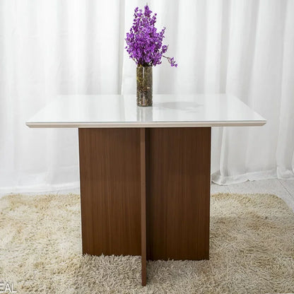 Mesa de Jantar Helo 120×90 Vidro Off/Base Mel – Poliman