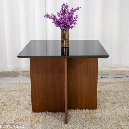Mesa Jantar Helo 90×90 Vidro Preto/Base Mel – Poliman