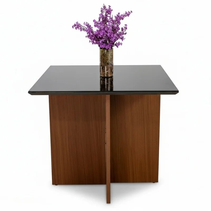 Mesa Jantar Helo 90×90 Vidro Preto/Base Mel – Poliman