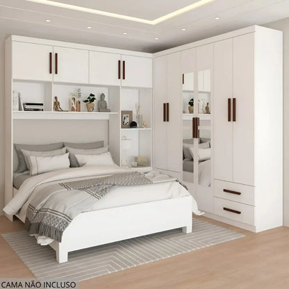 Modulado 4 Portas Branco + Guarda-roupa Casal Hercules Branco 6 Portas 4 Gavetas C/ Espelho e Pés – Carioca