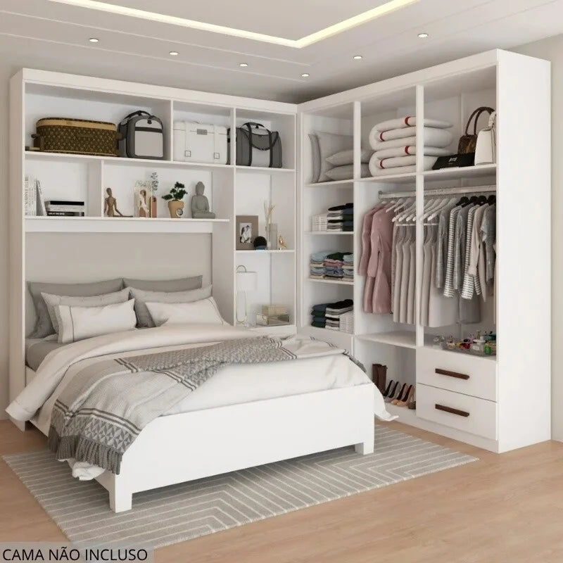 Modulado 4 Portas Branco + Guarda-roupa Casal Hercules Branco 6 Portas 4 Gavetas C/ Espelho e Pés – Carioca