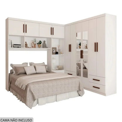 Modulado 4 Portas Branco + Guarda-roupa Casal Hercules Branco 6 Portas 4 Gavetas C/ Espelho e Pés – Carioca
