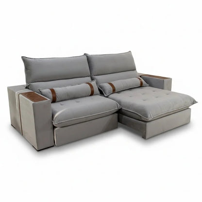 Sofá Retrátil Reclinável Ravello 2.50m Veludo Prata 3040/03 – Espuma D33