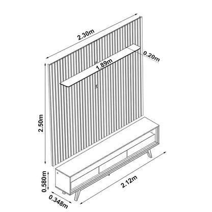 Rack Requinte Larg. 2.12m Naturale/off + Painel Nobre Larg. 2.30m Naturale Ripado C/ Led 100% MDF TV até 85″ – Gelius