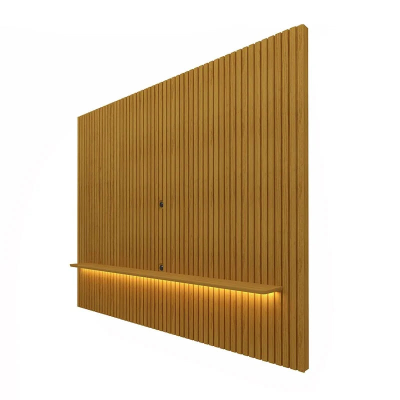 Rack Requinte Larg. 2.12m Naturale/off + Painel Nobre Larg. 2.30m Naturale Ripado C/ Led 100% MDF TV até 85″ – Gelius