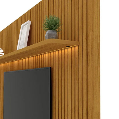 Rack Requinte Larg. 2.12m Naturale/off + Painel Nobre Larg. 2.30m Naturale Ripado C/ Led 100% MDF TV até 85″ – Gelius