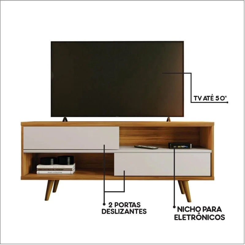 Rack Bancada NT 1180 Larg.1.35m Freijó/Off para TV até 55″- Notável