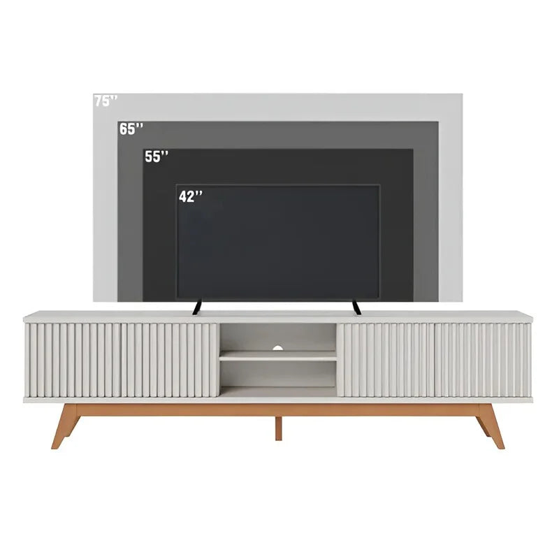 Rack Bancada Fortaleza C/Detalhe Ripado Larg. 2.18m Off White Para TV’s até 75 Polegadas – Colibri