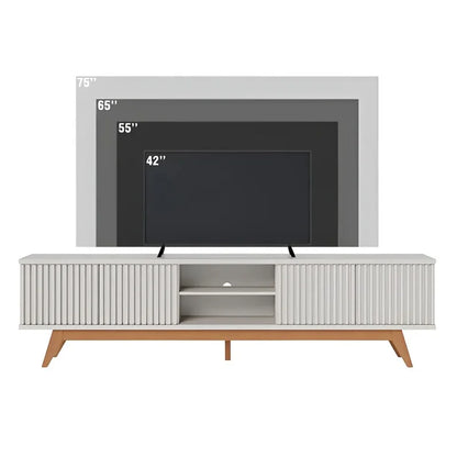 Rack Bancada Fortaleza C/Detalhe Ripado Larg. 2.18m Off White Para TV’s até 75 Polegadas – Colibri