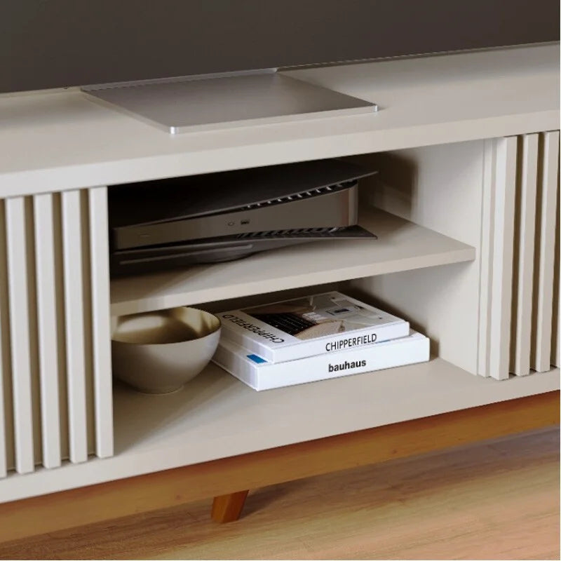 Rack Bancada Fortaleza C/Detalhe Ripado Larg. 2.18m Off White Para TV’s até 75 Polegadas – Colibri