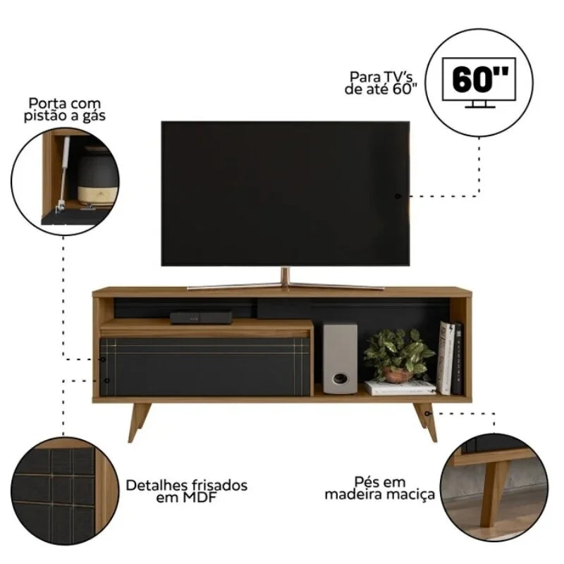 Rack Bancada NT 1315 Larg. 1.63m Freijó/Preto para TV até 60″ – Notável