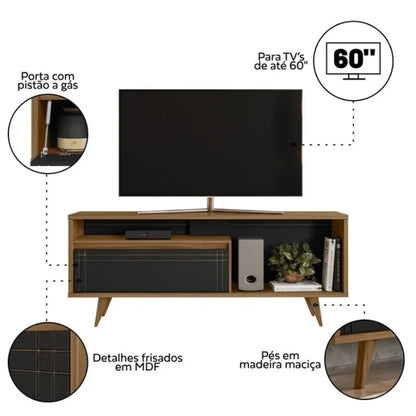 Rack Bancada NT 1315 Larg. 1.63m Freijó/Preto para TV até 60″ – Notável
