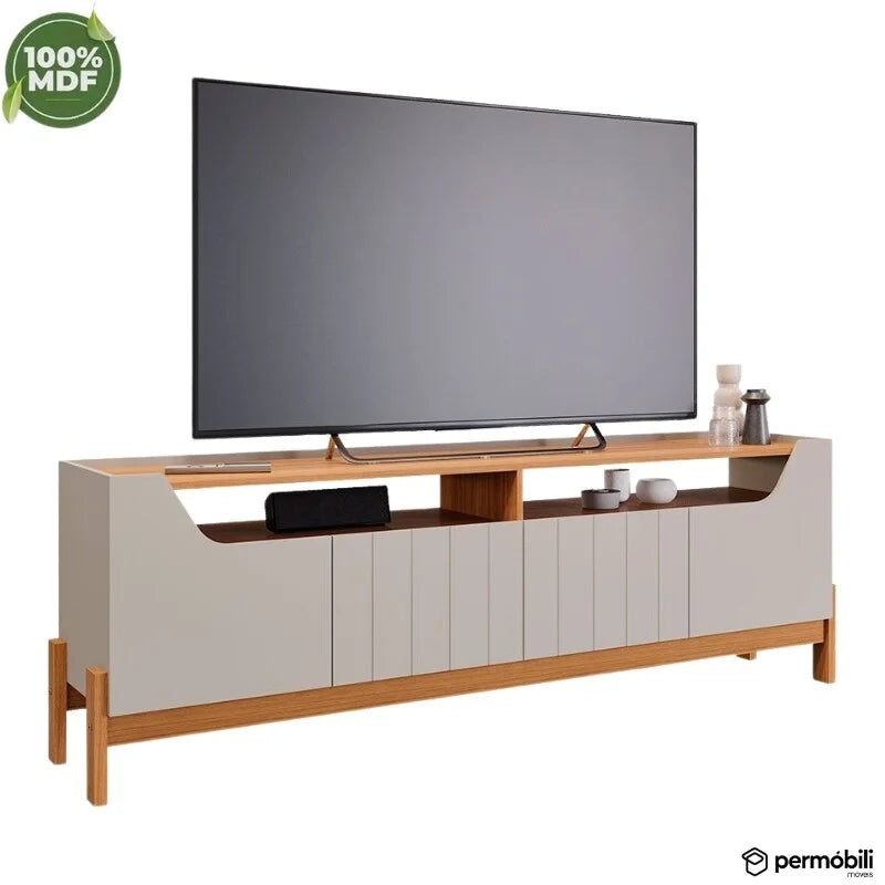 Rack Bancada Moema Larg. 1.85m Off/Cinamomo 100% MDF para TV até 70″ – Permóbili