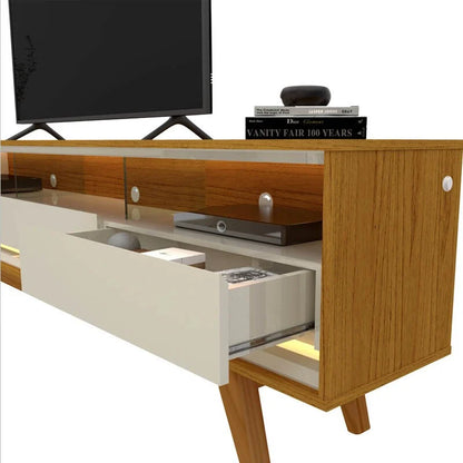 Rack Requinte Larg. 1.72m Naturale/Off C/ Led 100% MDF para TV até 65″ – Gelius