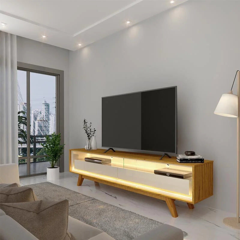 Rack Requinte Larg. 1.72m Naturale/Off C/ Led 100% MDF para TV até 65″ – Gelius
