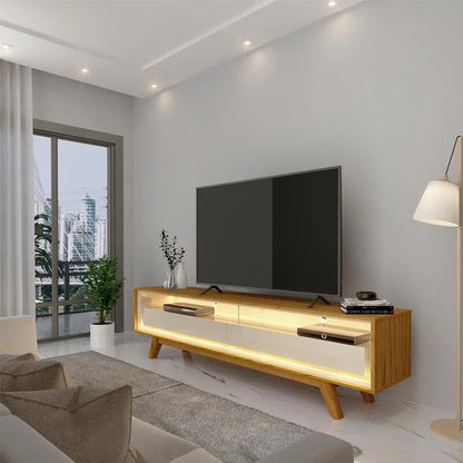 Rack Requinte Larg. 1.72m Naturale/Off C/ Led 100% MDF para TV até 65″ – Gelius