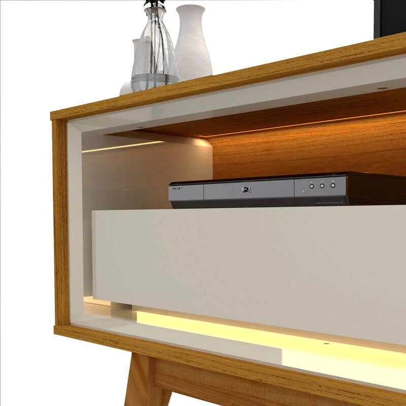 Rack Requinte Larg. 2.12m Naturale/off + Painel Nobre Larg. 2.30m Naturale Ripado C/ Led 100% MDF TV até 85″ – Gelius