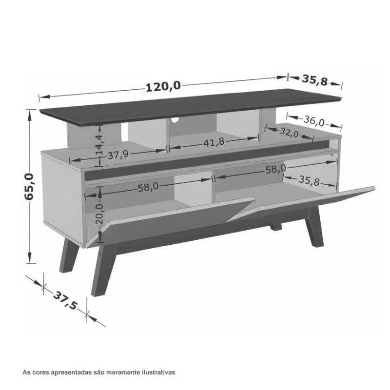 Rack Bancada Rubi Larg. 1.20m Cinamomo/Preto para TV até 50″ – Bechara