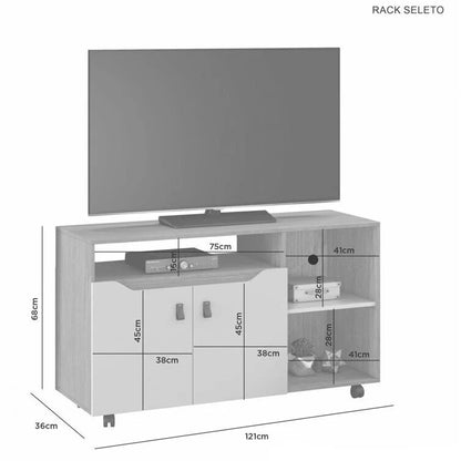 Rack Seleto Larg. 1.21m Cinamomo/Off para TV até 49″ – JCM