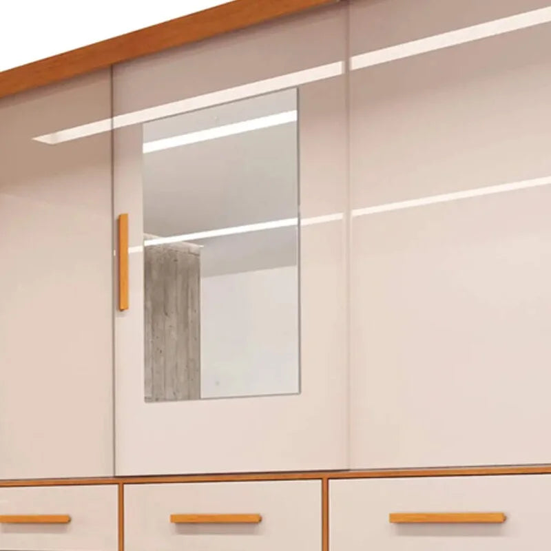 Guarda-roupa Casal Athenas Nature/Off 3 Portas 9 Gavetas C/ Espelho e Pés 100% MDF Larg. 1.80m – Bianchi