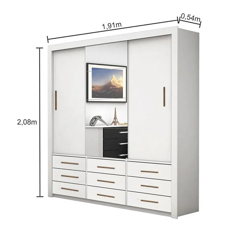 Guarda-Roupa Casal Anjos Branco 3 Portas 9 Gavetas C/ 1 Espelho Larg. 1.91m – Carioca