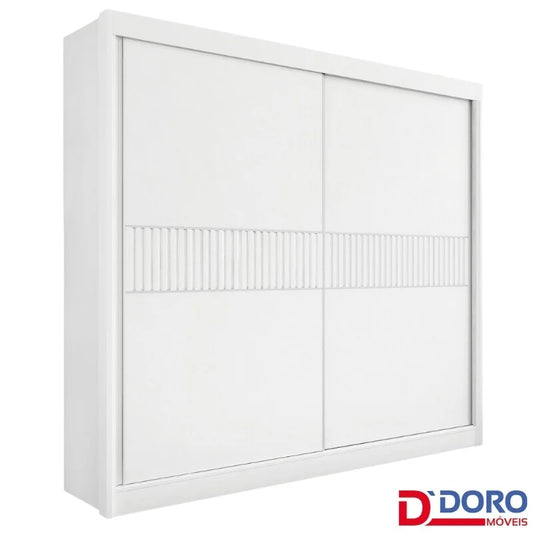 Guarda-roupa Casal Cancun Branco 2 Portas 6 Gavetas Detalhe Ripado 100% MDF Larg. 2.20m – D Doro