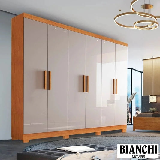 Guarda-roupa Casal Sergipe Nature/Off 6 Portas C/ Pés 100% MDF Larg. 1.80m – Bianchi