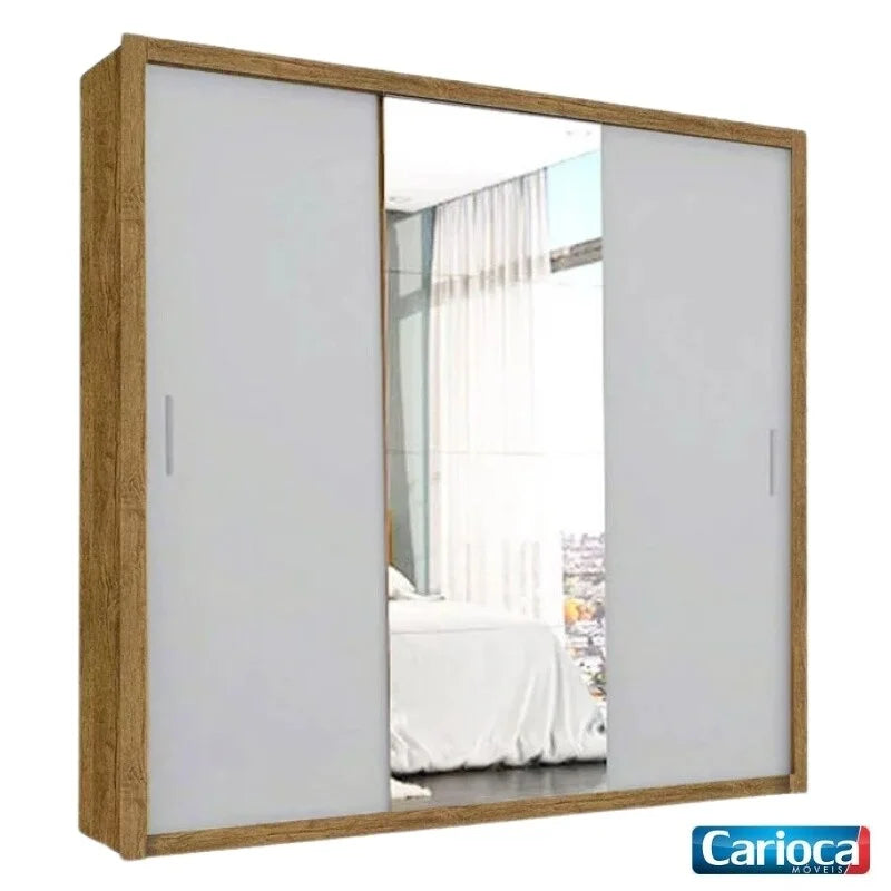 Guarda-roupa Casal Veneza Cinamomo/Off 3 Portas 4 Gavetas C/ 1 Espelho Larg. 1.88m – Carioca