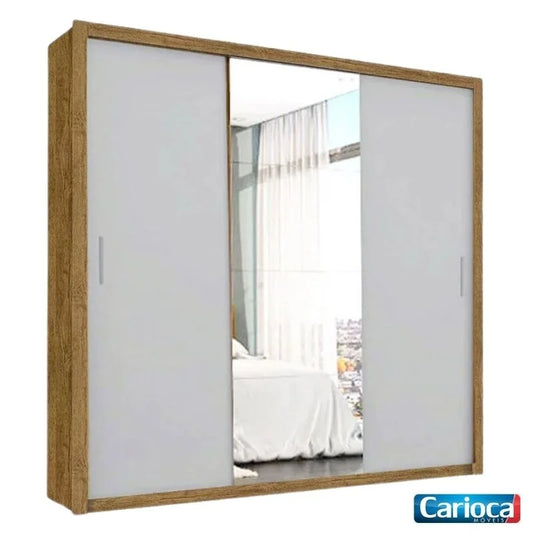 Guarda-roupa Casal Veneza Cinamomo/Off 3 Portas 4 Gavetas C/ 1 Espelho Larg. 1.88m – Carioca