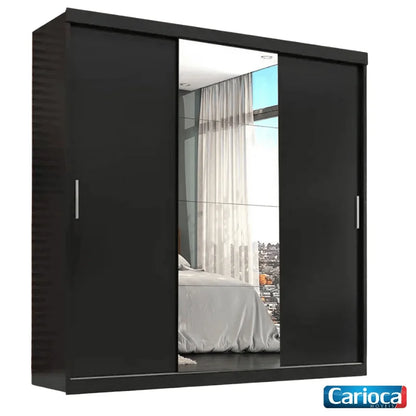 Guarda-Roupa Casal Veneza 3 Portas com Espelho Preto Larg. 1.88m – Carioca