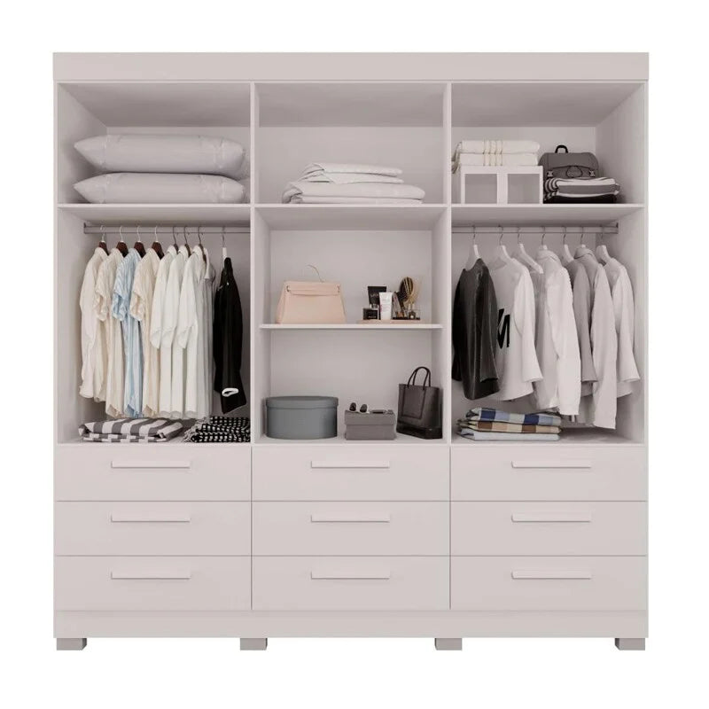 Guarda-roupa Casal Dinamarca Branco C/Espelho 6 Portas 9 Gavetas C/pés Larg. 1.80m – Sallêto