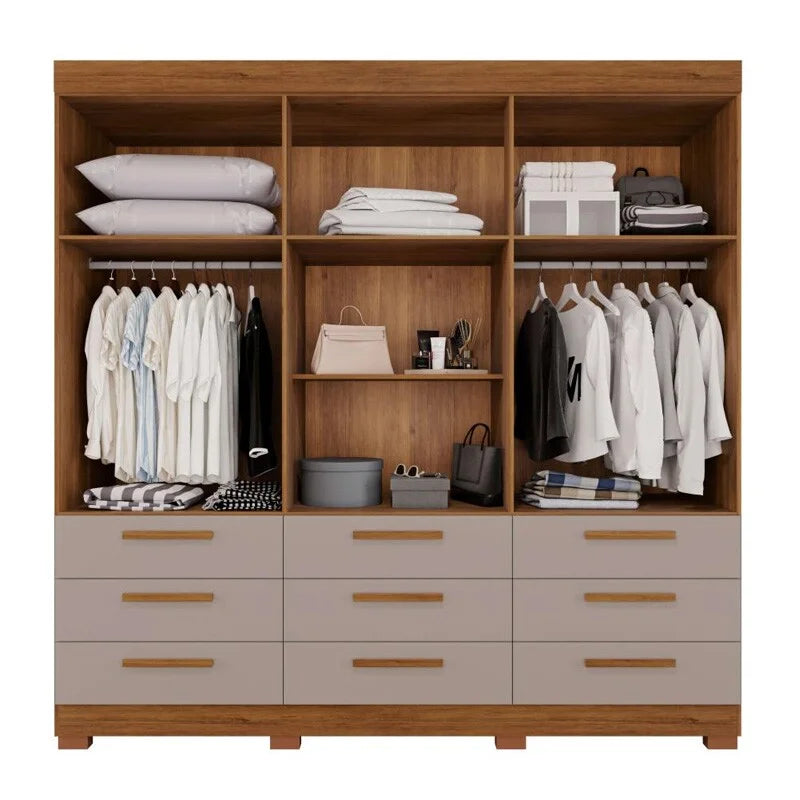 Guarda-roupa Casal Dinamarca Cinamomo/Off C/Espelho 6 Portas 9 Gavetas C/pés Larg. 1.80m – Sallêto