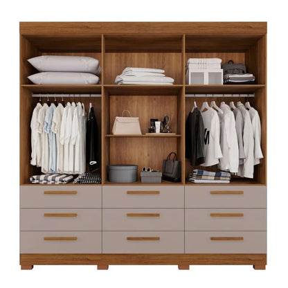 Guarda-roupa Casal Dinamarca Cinamomo/Off C/Espelho 6 Portas 9 Gavetas C/pés Larg. 1.80m – Sallêto