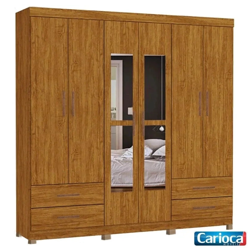 Guarda-roupa Casal Hercules 6 Portas com Espelho Cinamomo Larg. 1.77m Com Pés – Carioca