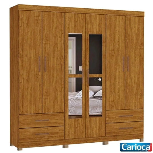 Guarda-roupa Casal Hercules 6 Portas com Espelho Cinamomo Larg. 1.77m Com Pés – Carioca
