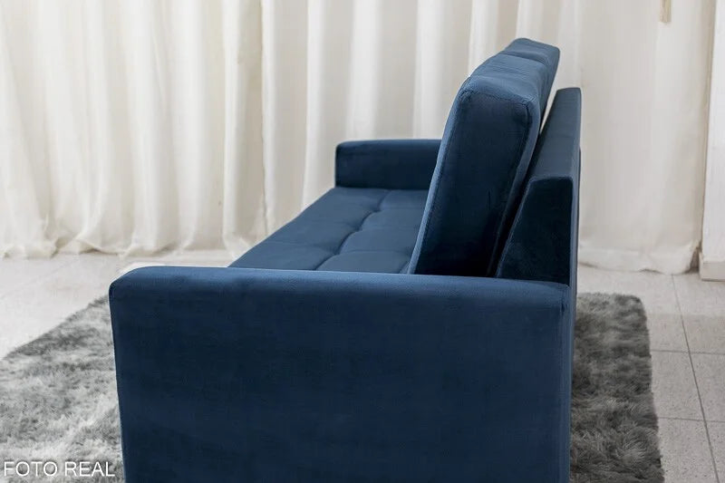 Sofá 3 lugares Living Áustria Veludo Azul A16 Larg. 1.70m