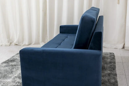 Sofá 3 lugares Living Áustria Veludo Azul A16 Larg. 1.70m