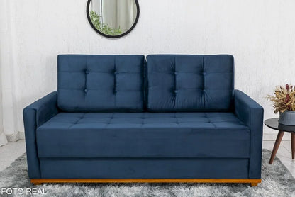 Sofá 3 lugares Living Áustria Veludo Azul A16 Larg. 1.70m