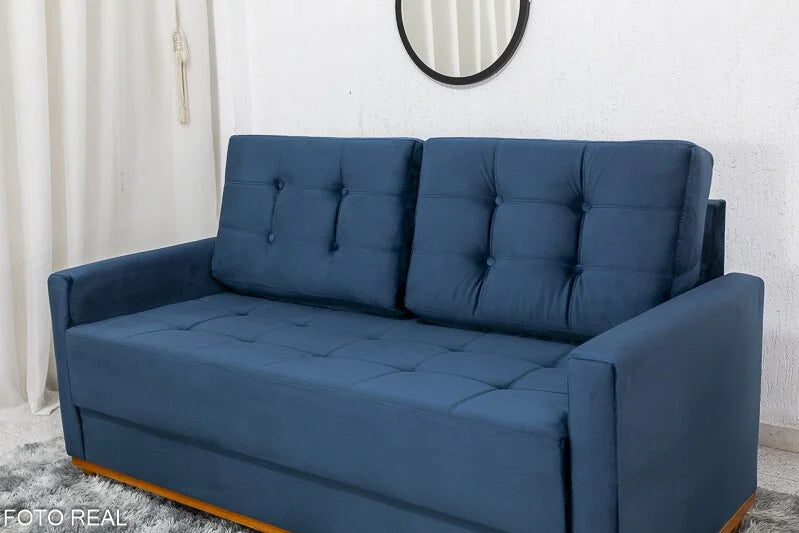 Sofá 3 lugares Living Áustria Veludo Azul A16 Larg. 1.70m