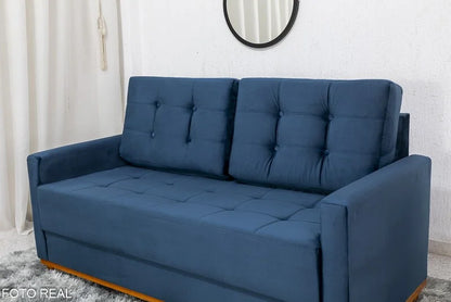 Sofá 3 lugares Living Áustria Veludo Azul A16 Larg. 1.70m