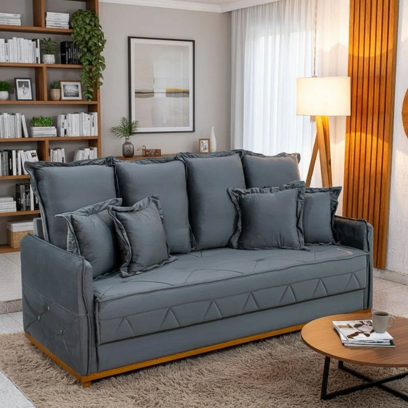 Sofá 3 lugares Vican Larg. 2.00m Veludo Cinza 5001 – Molas Bonnel